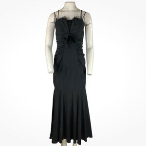 Vintage Y2K Cache Sz 0 Evening Cocktail Prom Satin Mermaid Ruffle Dress Black